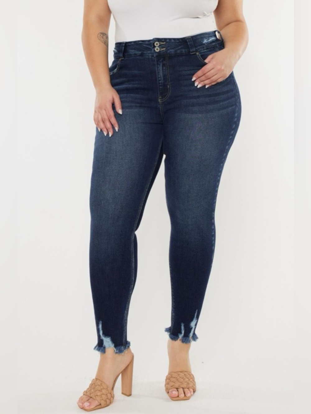 Kancan Full Size Cat's Whiskers Raw Hem High Waist Jeans